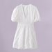European And American Summer New Women' Fahion Veratile White V-neck Embroidered Wait-cinching Puff Sleeve Mini_ecoleips.com