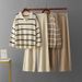 Color Block Striped Two Piece Set V Neck Niche Design Knitted Top with High Waisted Wide Leg Pants European And American Style Women's Clothing_ecoleips.com
