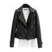 Women's Slim Fit Lapel Leather Jacket PU Short Coat Motorcycle Clothing Spring Autumn New_ecoleips.com