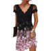 Summer Women's Printed Lace Dress V Neck Short Sleeve Casual Independent Station Positioning New 2022 Cross Border_ecoleips.com