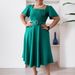 Women's Clothing Solid Color High Waist Elegant Square Neck A-Line Dress With Detachable Corsage & Belt | Flowy Summer Midi Dress For Women_ecoleips.com