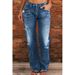 Women's Clothing Denim Trousers Mid Waist Ripped Casual Straight Leg Trousers_ecoleips.com