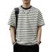 Retro Style Digital Print Striped T-Shirt Short Sleeved round Neck Thin Top for Men And Women Summer New_ecoleips.com