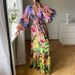 Women's Clothing Printed Gradient Dress Ruffle V Neck Sexy Slim Dress_ecoleips.com