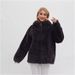 Unisex Eco Faux Fur Zip Hoodie – Trendy Winter Fleece Jacket With Cozy Pockets & Windproof Design (Dark Grey/Light Grey) – Streetwear Oversized Fit_ecoleips.com