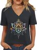 Womens Cut Out V Neck T-Shirts Boho Floral Graphic Tee Summer Cold Shoulder Tops Cute Wildflower Short Sleeve Blouse_ecoleips.com