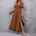 Elegant And Graceful Flutter Sleeve Back Waist Wrapped High Slit Long Dress For Women_ecoleips.com