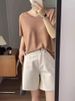 Thin, High-waisted, Loose Denim Shorts For Women, Large Size To Cover The Hips And Make Them Look Slimmer, Apricot-colored Mid-length Pants_ecoleips.com