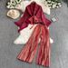 Trendy Autumn/Winter Set | Gold-Trimmed Cape Jacket & Wide-Leg Pants | Chic Two-Piece Outfit_ecoleips.com