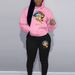 Women's Autumn And Winter Casual Fashion Lip Print Letter Pattern Printed Thick Velvet Warm Hooded Sweatshirt+sweatpants Set-667_ecoleips.com