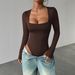 Autumn And Winter New Sexy Spice Girls Square Collar Temperament Slim Long-sleeved Onesie_ecoleips.com