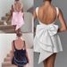 Aria Basics Aria Basics Foreign Trade European And American New Women's Pearl Bow Slim Fit Short Hot Girl Waist-Cinching Backless A-Line Solid_ecoleips.com
