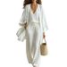 Women's Casual Three Piece Set European American Style Spring Summer Autumn Loose Cotton Linen Mid-Length Cardigan Vest Trousers_ecoleips.com