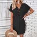 2026 European American Cross-border Summer Women's Fashion Versatile Dress With Buckle V-neck, Raglan Sleeves,_ecoleips.com
