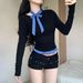 WG239 Best-selling Plaid Patchwork Top, New Spring And Autumn Women's Clothing, Silk Scarf Bow, Slim Fit,_ecoleips.com