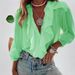 Women's Clothing V-Neck Blouse With Flounce Hem And Puff Sleeves, Elegant Long Sleeve Tops For Casual Wear_ecoleips.com