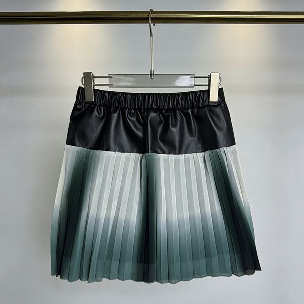 Women's Clothing High Waisted Color Block Pleated Mini Skirt Women's Slimming A-Line Gradient Design Leather Skirt For Summer Fashionable_ecoleips.com