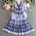 Women's Clothing Retro Elegant Ruffled V Neck Lantern Sleeve Dress For Women Summer Waist Slimming Print Long Skirt_ecoleips.com