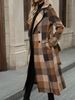 Women's Long Double Breasted Trench Coat With Notched Lapel & Belt - Wool Blend Overcoat In Black/Green/Khaki/Charcoal/Check For Fall Winter_ecoleips.com