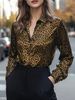 Women’s Leopard Print Blouse – Stylish Long-Sleeve Shirt For Work & Weekend, Breathable Polyester (S-XL, Grey/Brown/Blue/Animal Print)_ecoleips.com