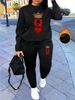 Women's Autumn And Winter Hip-hop Casual Street Poker Q-crown Pattern Printed Round Neck Sports Shirt+sports Pants Set-506_ecoleips.com