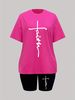 Summer Women's Casual Fashion Cross Faith Graphic Print Loose T-shirt Shorts Two-piece Set Summer Sportswear Suitable For Daily Wear-160_ecoleips.com