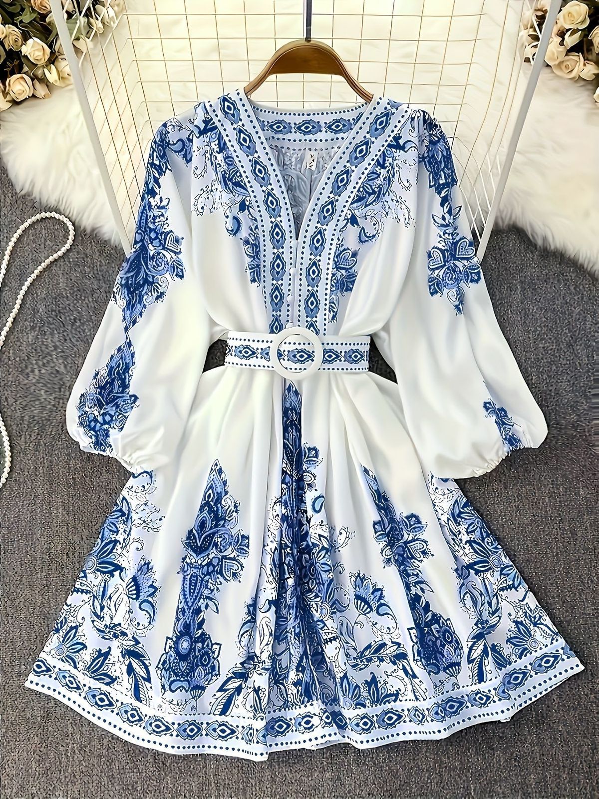Women's High-End Bohemian Print Dress European And American Style Cross Border Foreign Trade Vacation Wear_ecoleips.com