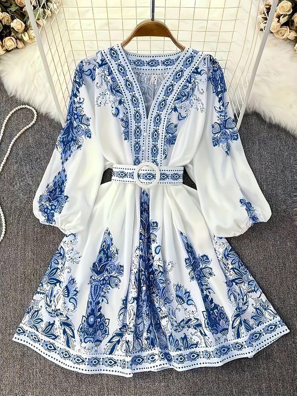 Women's High-End Bohemian Print Dress European And American Style Cross Border Foreign Trade Vacation Wear_ecoleips.com