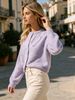 Lavender Hollow Eyelet Pit Rib Knit Cardigan, Loose Lightweight Breathable Soft Skin-touch Long Sleeve Button Knit Jacket_ecoleips.com