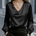 Elegance Puff Sleeve V Neck Satin Long Sleeve Shirt For Women New Relaxed Everyday Wear Comfortable Feshion_ecoleips.com