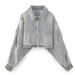Women's Distressed Cropped Denim Jacket, Vintage Washed Zip Up Oversized Long Sleeve Jean Coat, Casual Streetwear Daily Outerwear With Frayed Details_ecoleips.com
