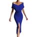 Wo's Spring 2024 New High-End Elegant European And American Cross-Border Off-Shoulder Belted Slit Dress For_ecoleips.com