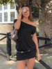 New Mature Elegant Off-the-shoulder Two Wearing Bat Monochrome Loose And Thin Irregular Short Drape Dress Women_ecoleips.com