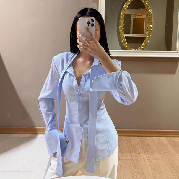 Summer Fashion Commuter Women's Blouse Tie Waist Belt Design Style Niche Style New_ecoleips.com
