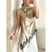 "Women's Elegant Lace Trim Sleeveless Vest, Breathable Polyester Camisole, Versatile Layering Top For Summer, Black/Golden, S/M/L/XL"_ecoleips.com