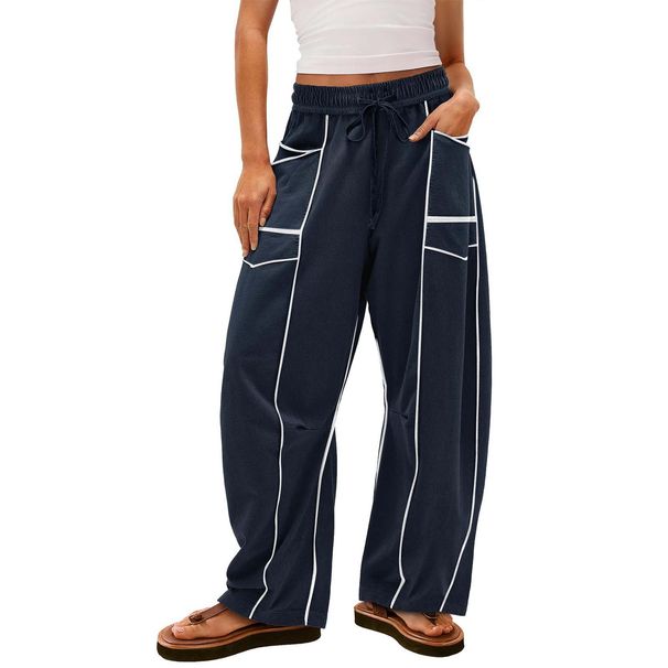 Women's Relaxed Wide-Leg Pants – Stretchy Drawstring Lounge Trousers For Casual & Travel (Black/Army Green/Hot Pink/Navy/Coral/More)_ecoleips.com