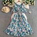 Women's Clothing French Elegant Three Dimensional Flower Round Neck Trumpet Sleeve Dress For Women Summer Waist Slimming Printed Pleated Skirt_ecoleips.com