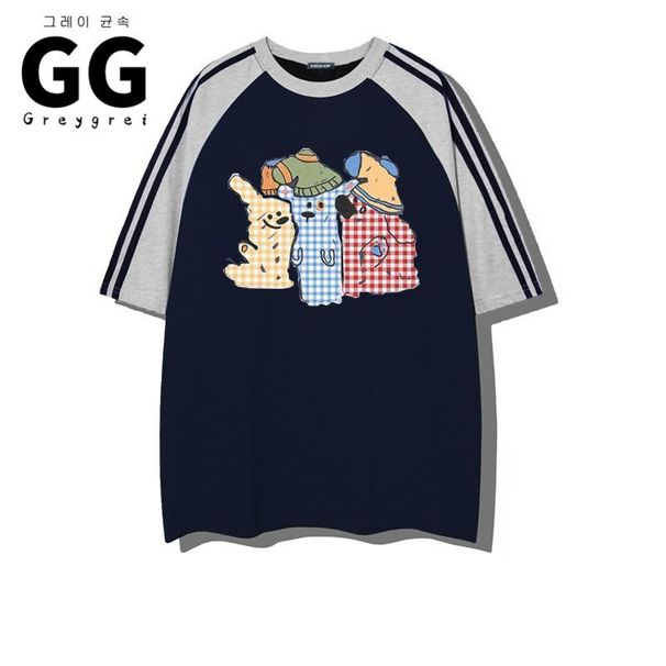 2026 Popular Color-blocked Three-stripe Pure Cotton Women's T-shirt, Korean Style Versatile Round-neck_ecoleips.com