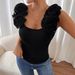 Women's Clothing Solid Color Slim Shoulder Strap Rose Square Neck Women's Fashion Sexy Vest_ecoleips.com