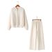 Women's Clothing Zippered Bomber Jacket Sweatshirt Loose High Waist Flannel Pants_ecoleips.com