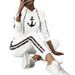 Women's Fashionable Boat Style Trousers Set Long Sleeved Drawstring Print Spring Autumn_ecoleips.com