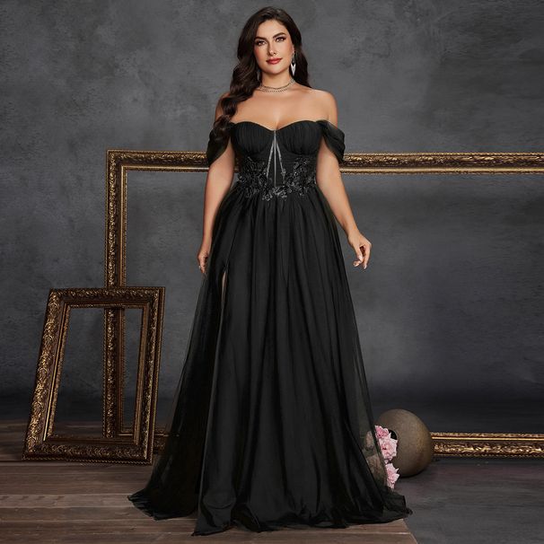 plus Size Elegant Fashionable Long Evening Gown European American Style Embroidered Slit a Line Slim Fit for Banquets Balls_ecoleips.com