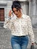 Elegant Women's Blouse With Floral Print & Lace Cutout Design, Polo Collar, Relaxed Fit, Breathable Knit Fabric, Plus Size Options (1XL-4XL)_ecoleips.com