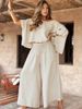 K Solid Color Casual Pants Loose Round Neck Off Shoulder Top Women's Set. No Necklaces Or Other Accessories_ecoleips.com