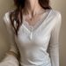 K Lace Lace V-neck Long Sleeved Base Shirt For Women, Slim Fit Design, Front Shoulder T-shirt_ecoleips.com