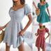 Women's Clothing Ins Style Real Shot Spring And Summer Casual Flared Sleeve Drawstring Lace Floral Hem Dress_ecoleips.com