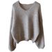 Korean Style Oversized V-Neck Knit Sweater Women's Loose Fit Long Sleeve Pullover - Soft Thick Winter Casual Chunky Knit Top (Multiple Colors)_ecoleips.com