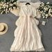 Women's Clothing Age Reducing Puff Sleeves Elastic Waist Slim Gentle Style High Quality Texture Long Skirt_ecoleips.com