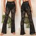 Sheer Floral Lace Pants For Women – Sexy High-Slit Bell Bottom Palazzo Pants (Black, S-Xl) Versatile Styling_ecoleips.com