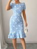 Summer Women's Clothing Round Neck Short Sleeve Dress Slim Waist Embroidered Ruffle Casual American Style Thin Dress_ecoleips.com